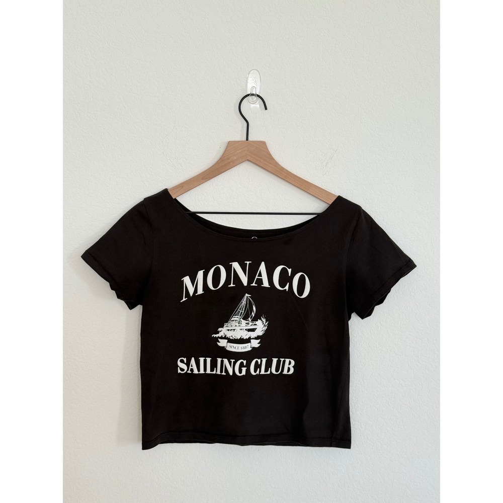Organic Generation Monaco Sailing Club Black Cotton Crop Top Tee Small